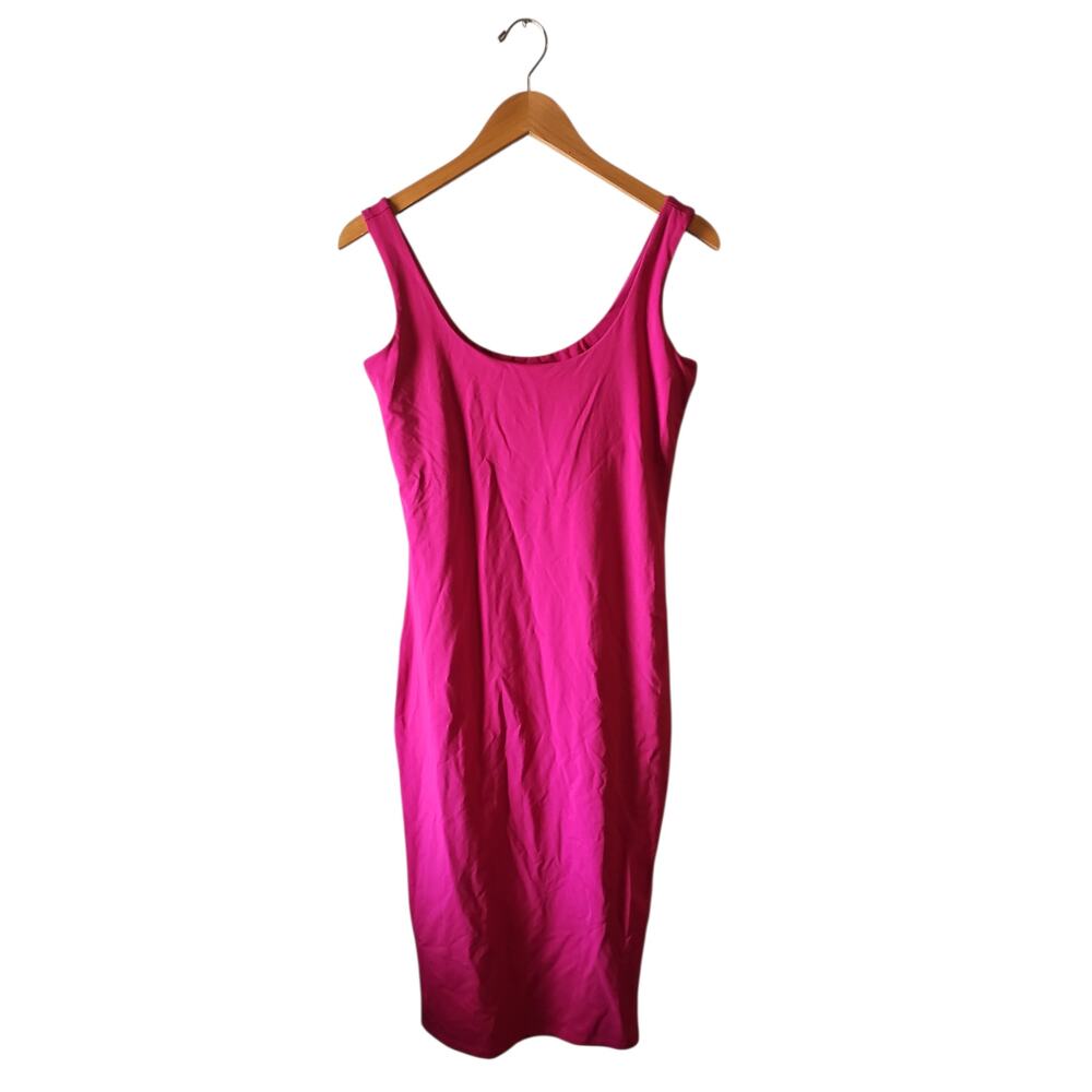 Women’s Sleeveless Scoop Neck Midi Dress in Hot Pink - Picture 4 of 6